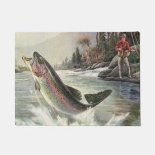 Vintage Regenbogenforelle Fischerei Fußmatte