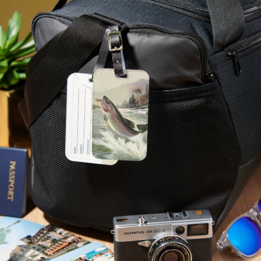 Vintage Regenbogenforelle Fischerei Gepäckanhänger (Vorderseite & Rückseite)