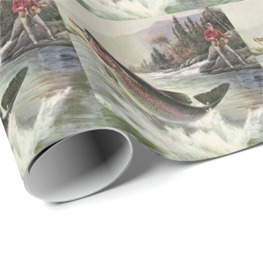Vintage Regenbogenforelle Fischerei Geschenkpapier (Rolleneckpunkt)