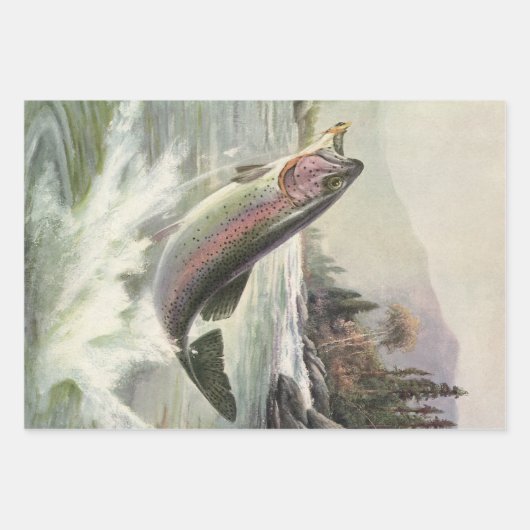 Vintage Regenbogenforelle Fischerei Geschenkpapier Set (Vorderseite 2)