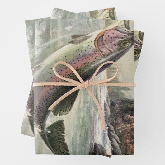 Vintage Regenbogenforelle Fischerei Geschenkpapier Set (Beispiel)