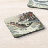 Vintage Regenbogenforelle Fischerei Getränkeuntersetzer (Linke Seite)