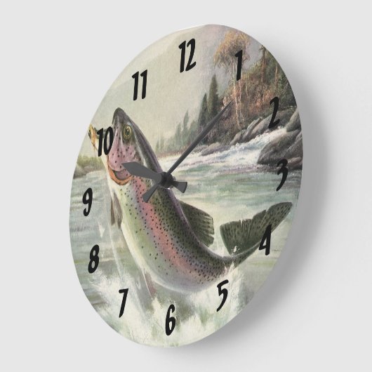 Vintage Regenbogenforelle Fischerei Große Wanduhr (Winkel)