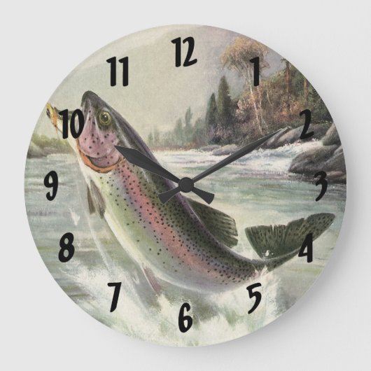 Vintage Regenbogenforelle Fischerei Große Wanduhr (Vorderseite)