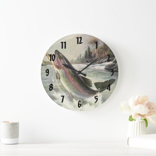 Vintage Regenbogenforelle Fischerei Große Wanduhr (Zuhause)