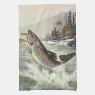 Vintage Regenbogenforelle Fischerei Handtuch