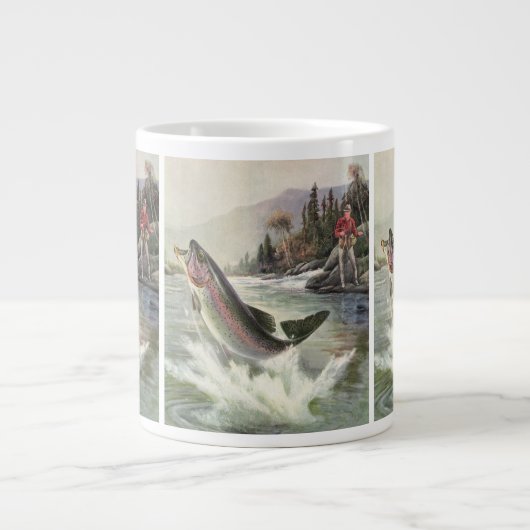 Vintage Regenbogenforelle Fischerei Jumbo-Tasse (Vorderseite)
