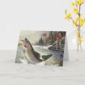 Vintage Regenbogenforelle Fischerei Karte (Gelbe Blume)