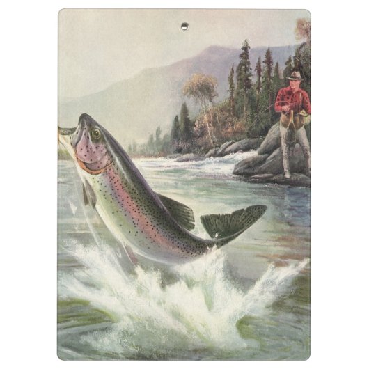 Vintage Regenbogenforelle Fischerei Klemmbrett (Rückseite)