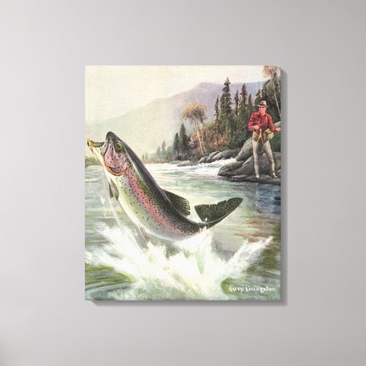 Vintage Regenbogenforelle Fischerei Leinwanddruck (Vorderseite)