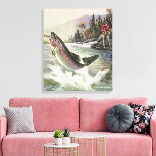 Vintage Regenbogenforelle Fischerei Leinwanddruck (Insitu (Wohnzimmer))
