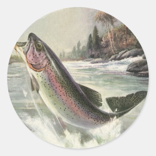 Vintage Regenbogenforelle Fischerei Runder Aufkleber (Vorderseite)
