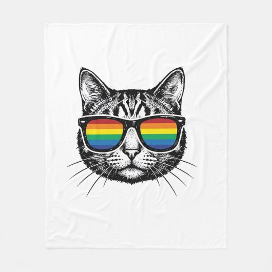 Vintage-Regenbrille-Katze-Pride-Shirt-Design_ Fleecedecke (Vorderseite)