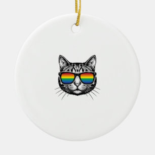 Vintage-Regenbrille-Katze-Pride-Shirt-Design_ Keramik Ornament