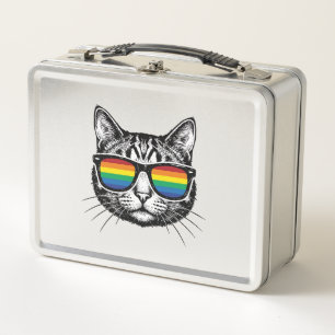 Vintage-Regenbrille-Katze-Pride-Shirt-Design_ Metall Brotdose