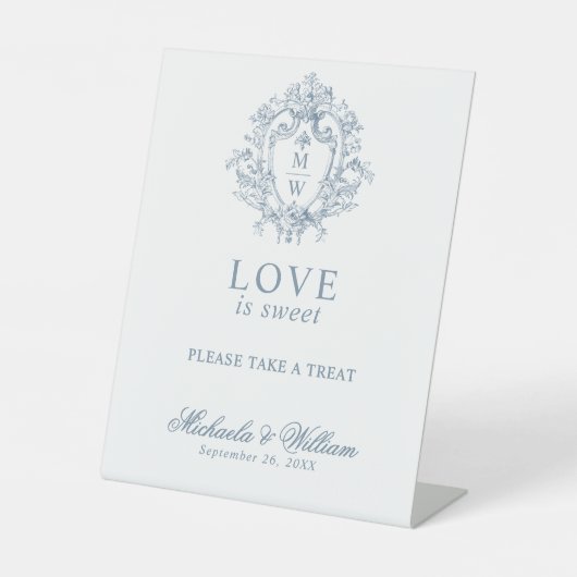 Vintage Regency Monogram Wedding Liebe ist süß Sockelschild (Vorderseite)