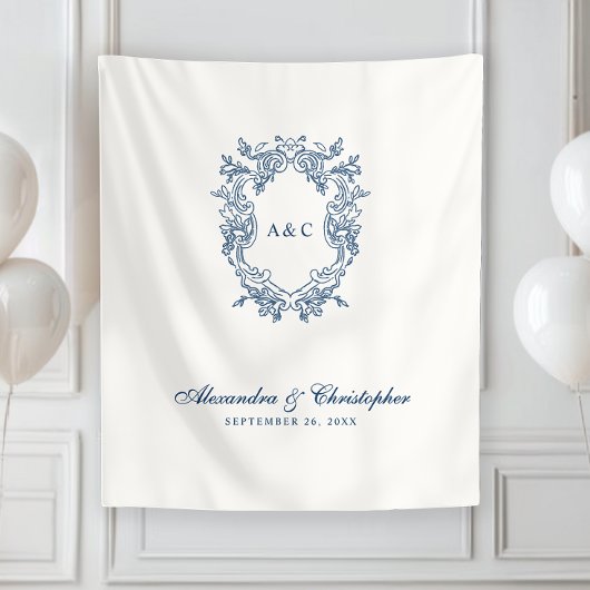 Vintage Regency Style Monogram Crest Wedding Wandteppich