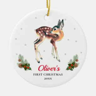 Vintage Reh Baby Junge personalisiert 1. Weihnacht Keramik Ornament