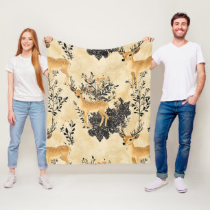 Vintage Reh & Florales Waldmuster (10) Fleecedecke