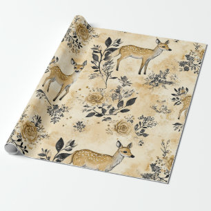 Vintage Reh & Florales Waldmuster (5) Geschenkpapier
