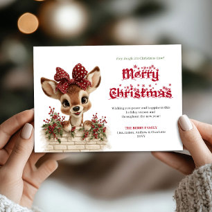 Vintage-Reh-mit-Blick-auf-Weihnachtsfreude-Kinder Feiertagskarte