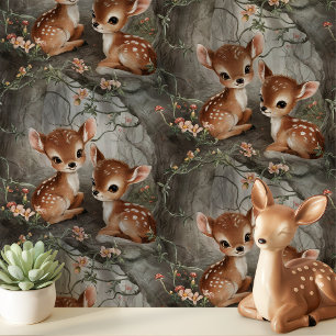Vintage Reh- und Blumen-Kinderzimmer Tapete