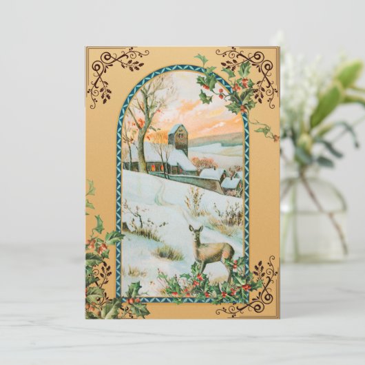 Vintage Rehwinterkarte Feiertagskarte (Stehend Vorderseite)