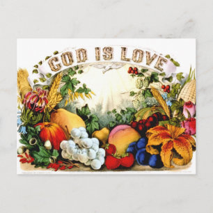 Vintage reiche Ernte Gott ist Liebe 1874 Postkarte