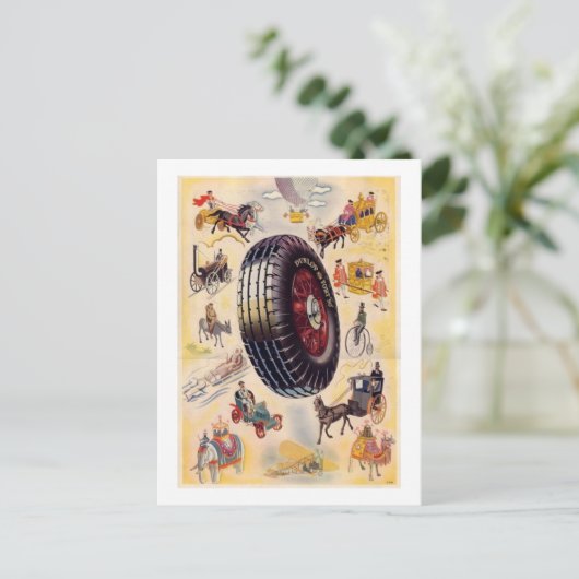Vintage Reifenanzeige - Dunlp Reifen Postkarte (Stehend Vorderseite)