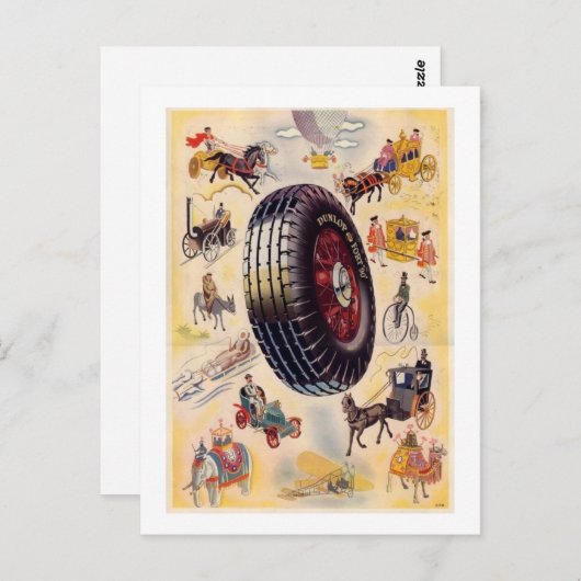 Vintage Reifenanzeige - Dunlp Reifen Postkarte (Vorne/Hinten)