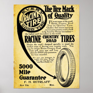Vintage-Reifenschild - Racine Tire Company Poster
