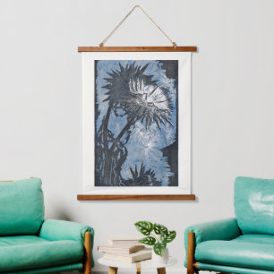 Vintage Reijer Stolk Artischocke Blaudruck Wandteppich Mit Holzrahmen