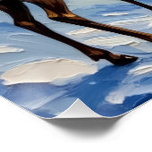 Vintage Reindeer by Snowy Cabin Christmas Painting Poster (Ecke)