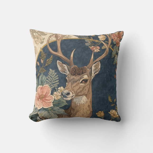 Vintage,  Reindeer Deer and Flowers Pattern Kissen (Vorderseite)