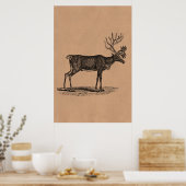 Vintage Reindeer-Illustration - Weihnachten des 18 Poster (Küche)