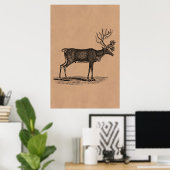 Vintage Reindeer-Illustration - Weihnachten des 18 Poster (Heimbüro)