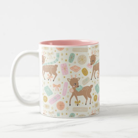 Vintage Reindeer-Illustration Zweifarbige Tasse (Links)