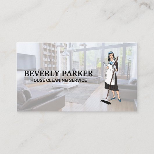 Vintage Reinigungsdame | Business Card im Wohnzimm Visitenkarte (Vorderseite)