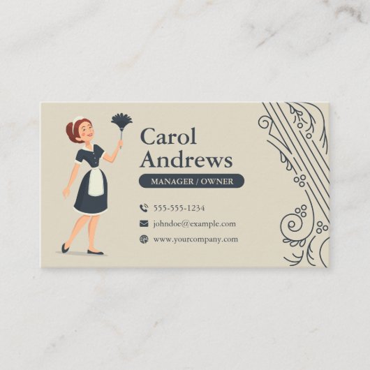 Vintage Reinigungsmaid von Lady House Visitenkarte (Vorderseite)