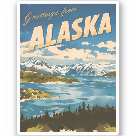 Vintage Reise Alaska Landschaft Retro Aufkleber (Vorderseite)