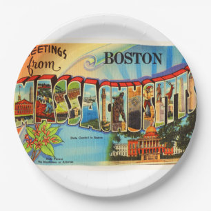 Vintage Reise-Andenken Bostons #2 Massachusetts MA Pappteller