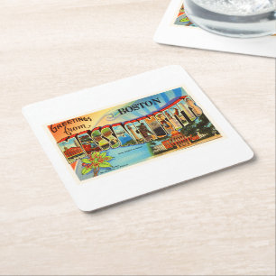 Vintage Reise-Andenken Bostons #2 Massachusetts MA Rechteckiger Pappuntersetzer