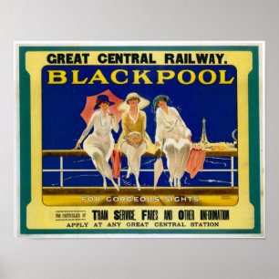 Vintage Reise-Anzeige/Blackpool England 1900's Poster