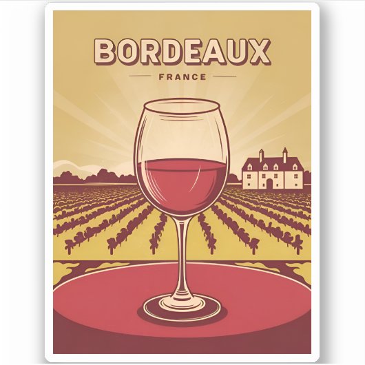 Vintage Reise Bordeaux Frankreich Weinroute Mendri Aufkleber (Vorderseite)