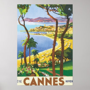 Vintage Reise-Cannes-Strand-Szene Poster