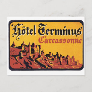 Vintage Reise Carcassonne Frankreich Hotel Etikett Postkarte