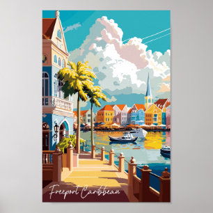 Vintage Reise Illustration des Freeport Caribbean Poster