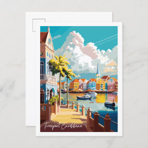 Vintage Reise Illustration des Freeport Caribbean Postkarte