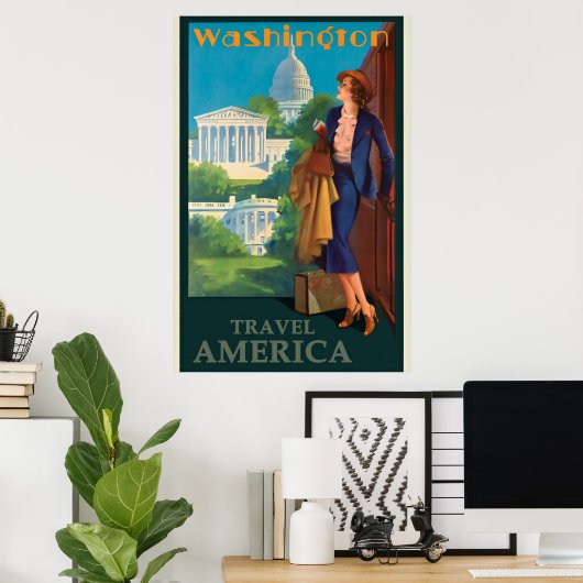 Vintage Reise-Illustration Washington DC Poster (Heimbüro)