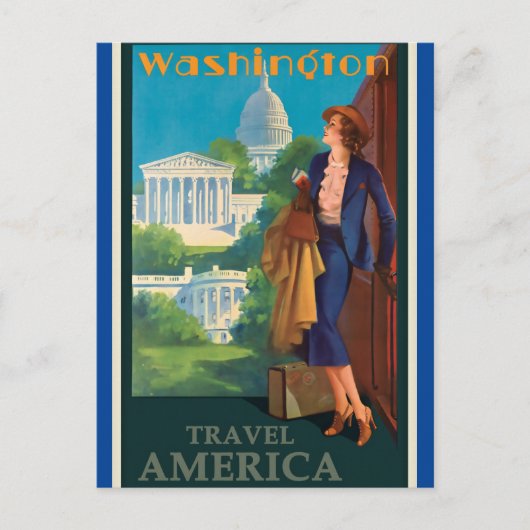 Vintage Reise-Illustration Washington DC Postkarte (Vorderseite)